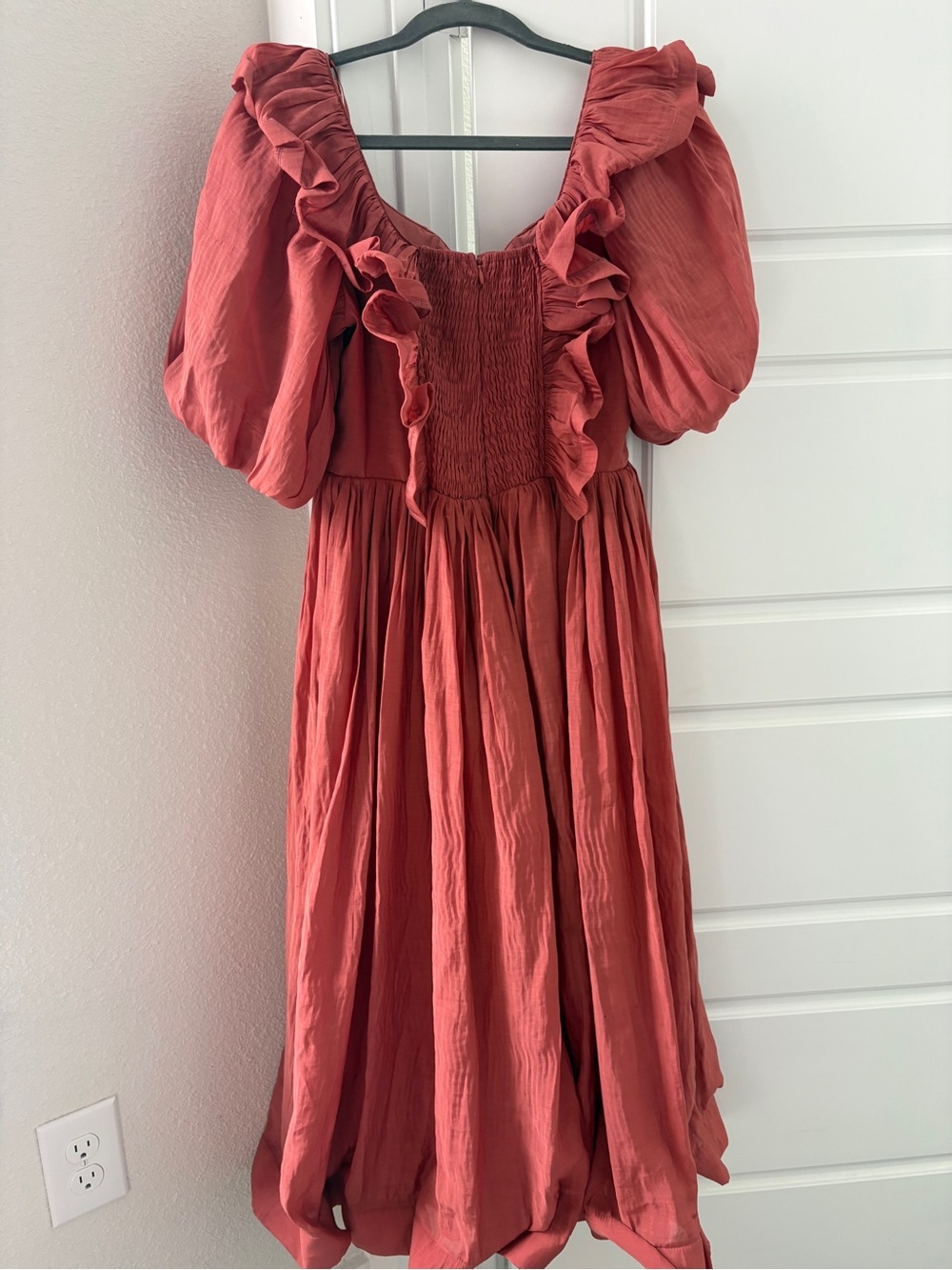 Ina Rust Red Maxi Dress with Ruffled Neckline - Picture 3 of 5